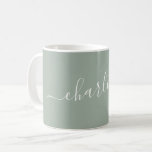 Elegant dammig salvia skript modernt namn personli kaffemugg<br><div class="desc">Elegant skriptnamn personlig kaffemugg i dammig salvia grön</div>