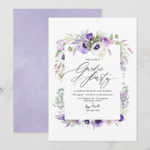 Elegant Dammig Violett Blommig Trädgårdsfest Inbjudningar