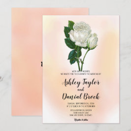 Elegant dammig, vit blomma från ro blommigt Bröllo Inbjudningar