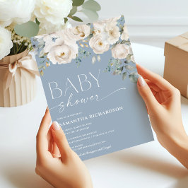 Elegant dammig, vit blommigt babydusch inbjudningar