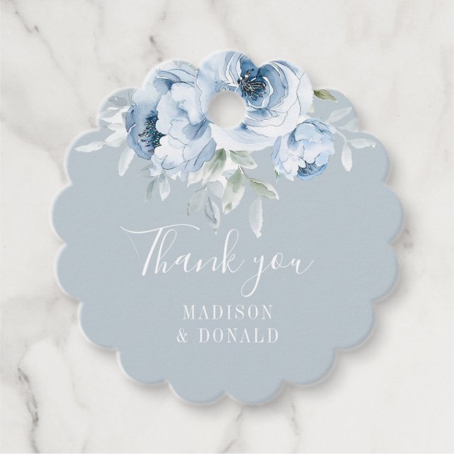 elegant dammiga blåa blommor bröllop gåvor etiketter (Framsida)