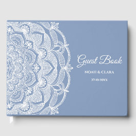 Elegant dammiga blåvita snöre mandala Classic Gästböcker