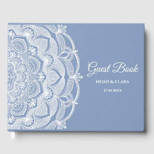 Elegant dammiga blåvita snöre mandala Classic Gästböcker