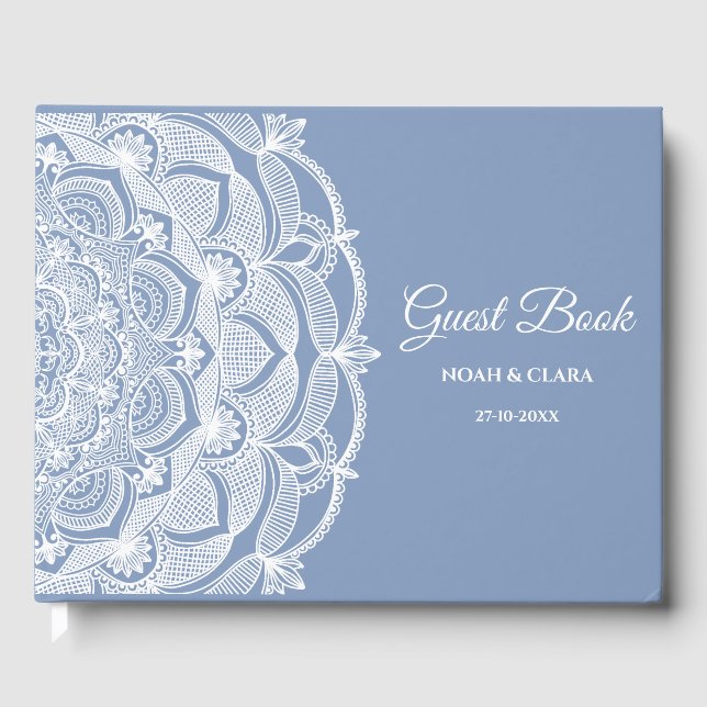 Elegant dammiga blåvita snöre mandala Classic Gästböcker (Framsida)