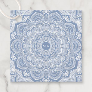 Elegant dammiga blåvita snöre mandala Classic Gåvor Etiketter