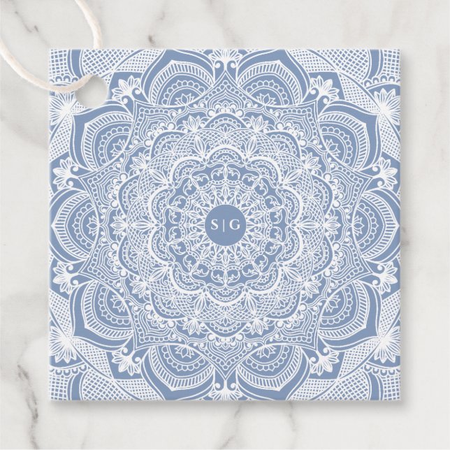 Elegant dammiga blåvita snöre mandala Classic Gåvor Etiketter (Framsida)