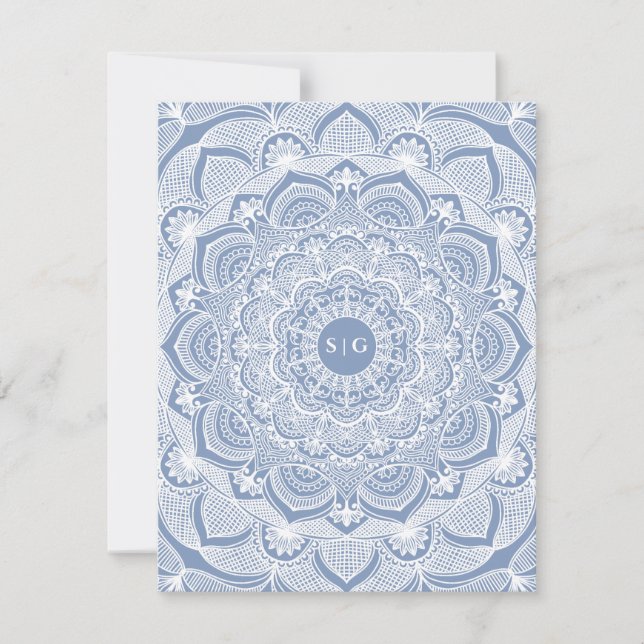 Elegant dammiga blåvita snöre mandala Classic Inbjudningar (Framsida)