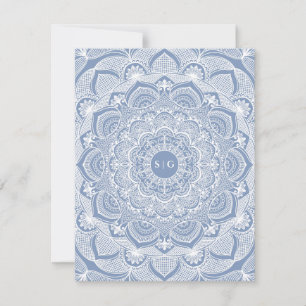 Elegant dammiga blåvita snöre mandala Classic Inbjudningar