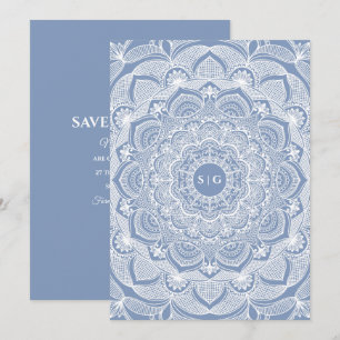 Elegant dammiga blåvita snöre mandala Classic Spara Datumet