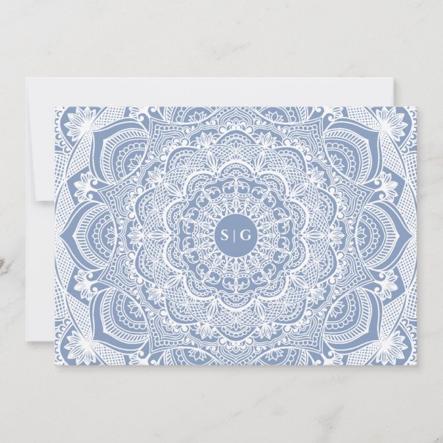Elegant dammiga blåvita snöre mandala Classic Tack Kort (Framsida)