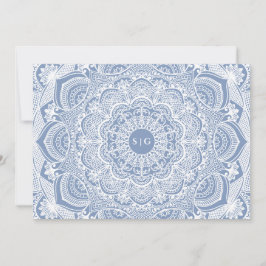 Elegant dammiga blåvita snöre mandala Classic Tack Kort