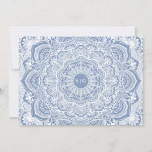 Elegant dammiga blåvita snöre mandala Classic Tack Kort