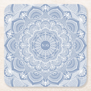 Elegant dammiga blåvita snöre mandala Classic Underlägg Papper Kvadrat