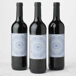 Elegant dammiga blåvita snöre mandala Classic Vinflaska Etikett