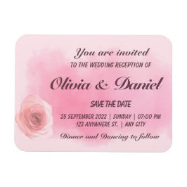 Elegant dammiga rosa ros blommigt bröllop magnet