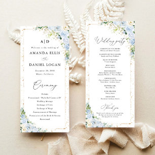 Elegant dammigblå blomsterbröllopsprogram program