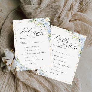 Elegant dammigt blå blomsterlig bröllops-RSVP-kort OSA Kort
