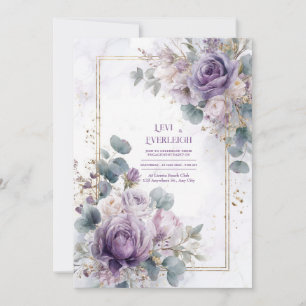 Elegant Dammlila Ros Eukalyptus Guld Marmor Inbjudningar