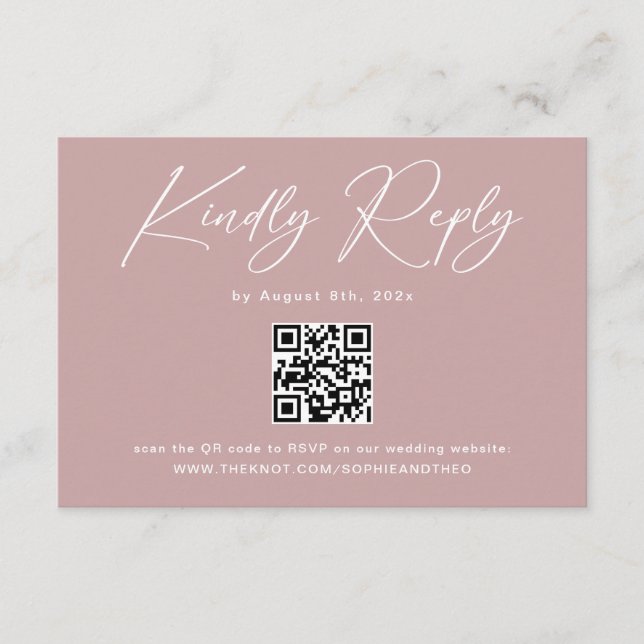 Elegant Dammros Bröllop RSVP Qr Kod Tilläggskort (Framsida)