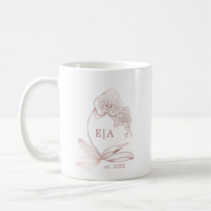 Elegant Dammrosa Orkidé Monogram Bröllop Kaffemugg