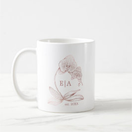 Elegant dammrosa orkidémonogram bröllop kaffemugg
