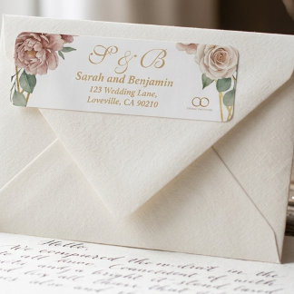 Elegant Dammtrosa Geometrisk Blommig Akvarell Returadress Etikett