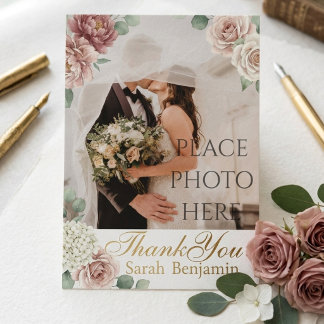 Elegant Dammtrosa Geometrisk Blommig Akvarell Tack Kort