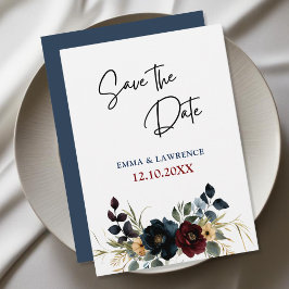 Elegant Dammusslad marinburgundisk blommigt bröllo Spara Datumet