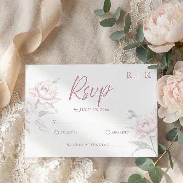 Elegant Dämpad Mörk Rosa Pion Bröllop RSVP-Kort OSA Kort (personalized pink peony wedding rsvp card in modern script calligraphy style)