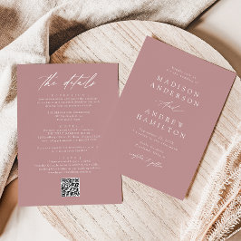 Elegant Damrosa Allt-i-ett QR-kod Bröllop Inbjudningar