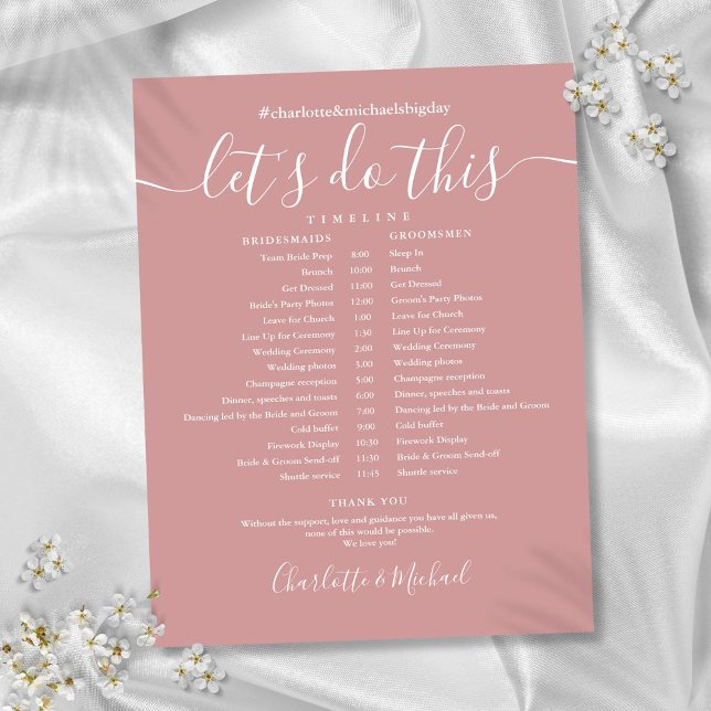 Elegant Damrosa Bröllopsschema Tidslinje (Elegant Dusty Rose Wedding Schedule Timeline)