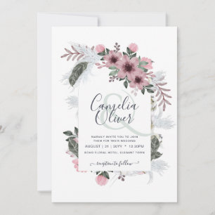 Elegant Damrosa Et-tecken Blommig Båge Bröllop Inbjudningar