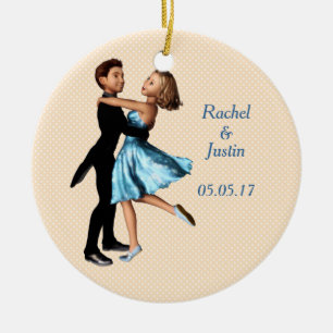 Elegant Dancers: Blue Silke Dress (Personlig) Julgransprydnad Keramik