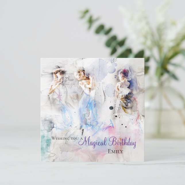 Elegant Dancers Magic Birthday Pastel färg Kort (Stående Fram)
