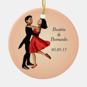 Elegant Dancers: Red Silke Dress (Personlig) Julgransprydnad Keramik