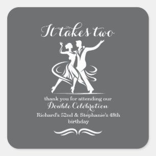 Elegant Dancing Couple Joint Birthday Firing Fyrkantigt Klistermärke