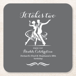 Elegant Dancing Couple Joint Birthday Firing Underlägg Papper Kvadrat