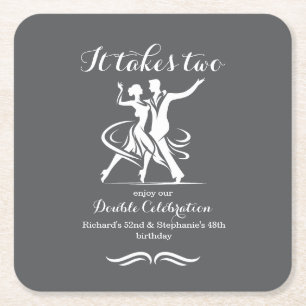 Elegant Dancing Couple Joint Birthday Firing Underlägg Papper Kvadrat