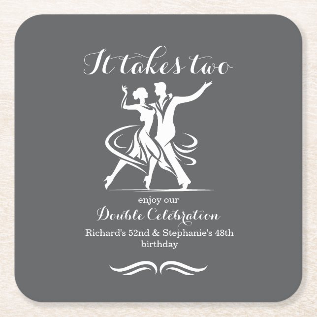 Elegant Dancing Couple Joint Birthday Firing Underlägg Papper Kvadrat (Framsidan)