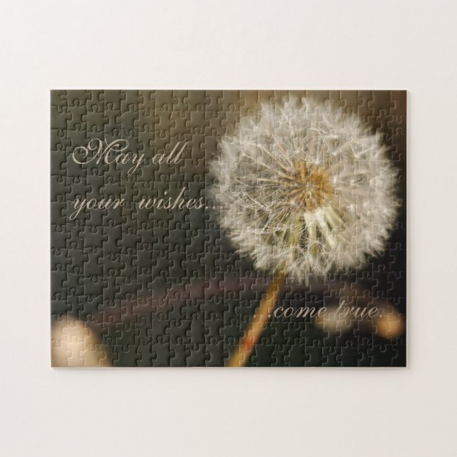 Elegant Dandelion Flower & Wish Quote Pussel (Horisontell)