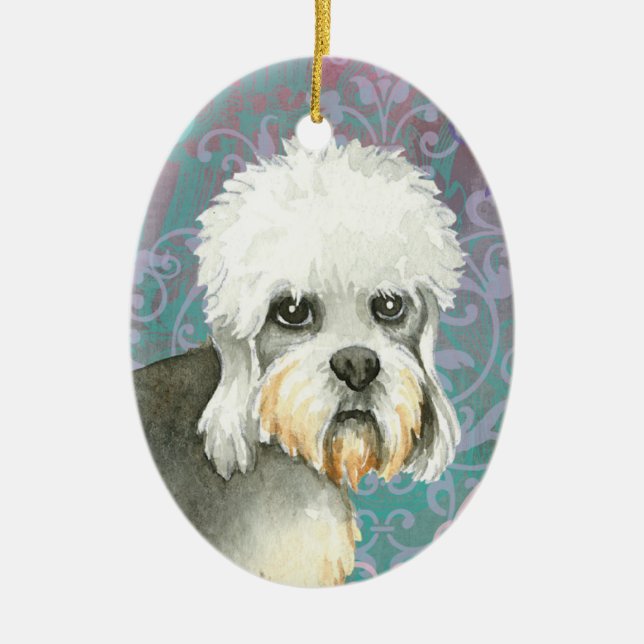 Elegant Dandie Dinmont Terrier Julgransprydnad Keramik (Framsidan)