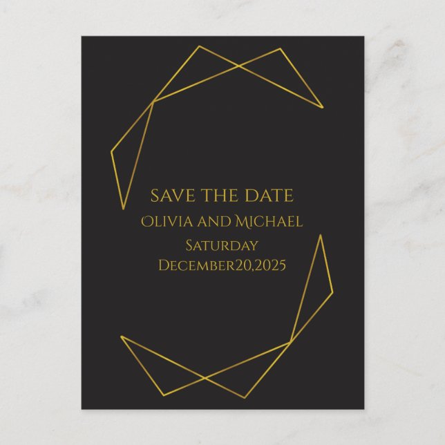 Elegant dark and gold save the date card meddelande vykort (Framsida)