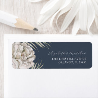 Elegant Dark Blue & Floral Wedding Returadress Etikett