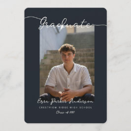 Elegant Dark Blue Graduate Announcement with Photo Inbjudningar