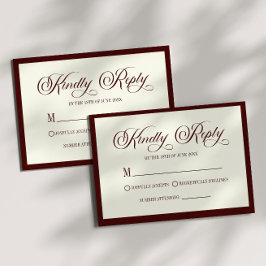 Elegant Dark Burgundy Ivory Wedding RSVP Card OSA Kort
