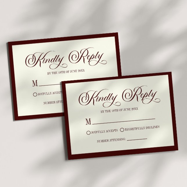 Elegant Dark Burgundy Ivory Wedding RSVP Card OSA Kort (Skapare uppladdad)