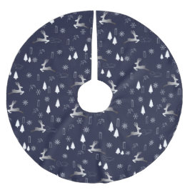 Elegant Dark Christmas TreeSkirt w Silver Reindeer Julgransmatta Borstad Polyester