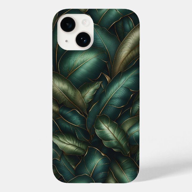Elegant Dark Emerald Tropical Leaves and Gold Vein (Baksida)