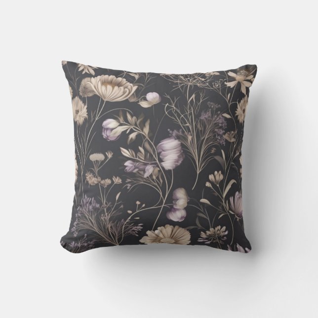 Elegant Dark Floral Botanical Throw Pillow  Kudde (Framsida)