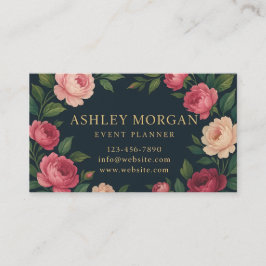 Elegant Dark Floral Business Card with Roses Visitkort